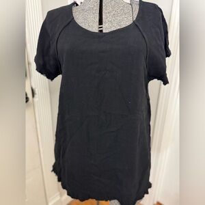 Black Umgee Short Sleeve Scoop Neck Women’s Tunic Top w Fringe Detail Small
